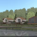 Modern Lakeside Wooden Houses With Large Windows Wooden Deck And Surrounding Trees