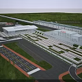 Aerial Planning of Modern Transportation Hub with Green Roofs Parking Lot and Surrounding Green Areas