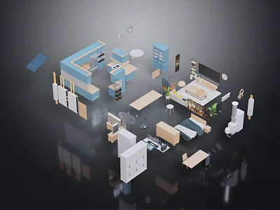 Modern Multi Room Furniture Collection Including Kitchen Cabinets Living Room Tables And Bedroom Beds 3d model