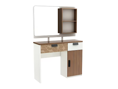 Modern Dressing Table With Mirror Drawers And Brown White Countertop Cabinet 3d model