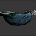 Artistic Bowl Shaped Sculpture With Green Red Swirled Colors And Textured Handles