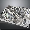 Silver 3D Terrain Model with Mountain Topography Detailed Surface Texture and Path Lines 3d model