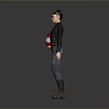 Motorcycle Rider Wearing Black Leather Jacket Jeans Boots And Red White Helmet