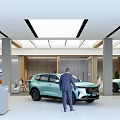 Modern 4S Shop Interior With Display Cars Customers And Bright Lighting