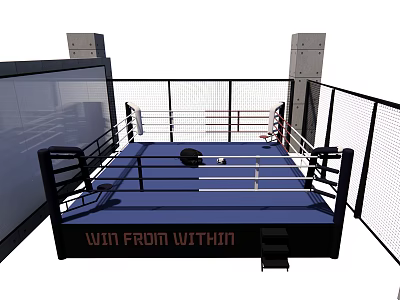 Professional Boxing Ring With Blue Mat White Ropes And Fencing For Fitness Training 3d model