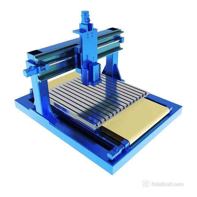 Blue Industrial CNC Machine With Metal Worktable And Mechanical Processing Structure 3d model 