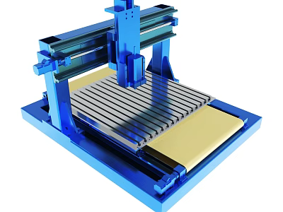 Blue Industrial CNC Machine With Metal Worktable And Mechanical Processing Structure 3d model
