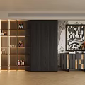 Modern Wooden Decorative Cabinet With LED Lighting And Decor Items In Living Room Interior