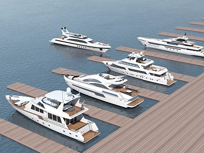 Multiple Luxury Yachts Docked At Marina Docks On Calm Water 3d model