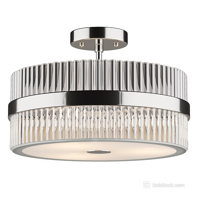 Modern Flush Mount Ceiling Light With Chrome Frame And Transparent Crystal Strips 3d model