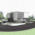 Modern Detached Villa Exterior Design With Metal Staircase Trees And Silver Car