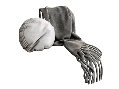 Soft Plush Pillow with Gray Scarf and Tassels for Cozy Home Decoration 3d model