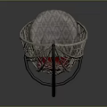 Wicker Rocking Chair With Net Like Structure And Red Cushioned Patterned Backrest