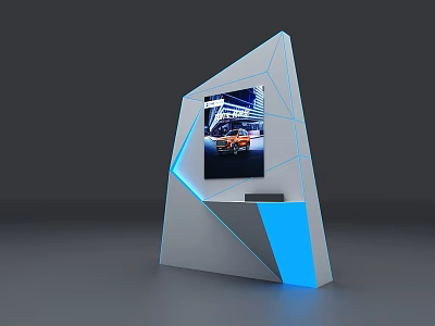 Modern Geometric Photo Spot With Blue Accent Lines And Car Display Screen 3d model
