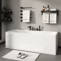 Modern Bathroom Interior With Freestanding White Bathtub Towel Rack Toiletries Rug Slippers