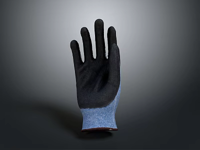 Black and Blue Protective Work Gloves Featuring Full Finger Design And Comfortable Knitted Wrist 3d model