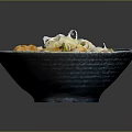 Delicious Mixed Chicken Vegetable Bowl With Onions In Blue Ceramic Dish