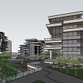 Modern Commercial Complex With High Rise Buildings Green Roofs And Open Courtyards