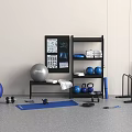 Home Gym Fitness Equipment With Dumbbells Weight Plates Kettlebells Exercise Balls Yoga Mat And Shelves