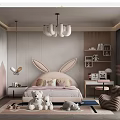 Cozy Kids Room Interior With Bunny Ear Headboard Stuffed Bears Area Rug And Chandelier