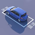 Blue Renault Car Parked in Branded Parking Space with Clear White Markings