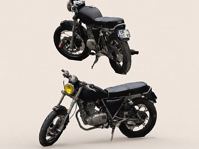 Modern Vintage Black Motorcycles Featuring Leather Seat Yellow Headlight And Spoked Wheels Design 3d model