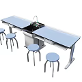 Modern Laboratory Workstation With Light Green Tabletop Two Stools And Cabinet 3d model