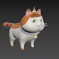Cute Cartoon Cat with Orange White Fur Head Decoration Blue Collar Bell on Green Background