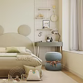 Kids Room With Mickey Mouse Ear Headboard Polka Dot Wall Desk And Blue Stool