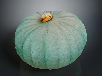 Fresh Green Striped Round Pumpkin With Vibrant Color And Brown Stem 3d model