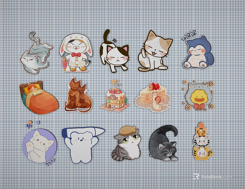 Adorable Cartoon Animal And Food Themed Wall Decor Stickers For Home Decor 3d model 