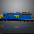 Blue CSX Train Locomotive Model With Yellow Accents On Reflective Surface