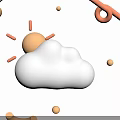 White Cloud And Yellow Sun With Orange Rays In Natural Scene Decoration