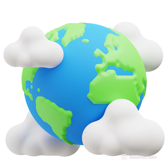 Decorative Ornament Set Featuring Globe With Blue Green And White Clouds For Home Decor 3d model 