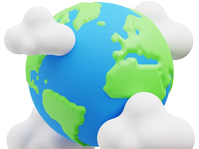 Decorative Ornament Set Featuring Globe With Blue Green And White Clouds For Home Decor 3d model