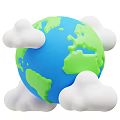 Decorative Ornament Set Featuring Globe With Blue Green And White Clouds For Home Decor