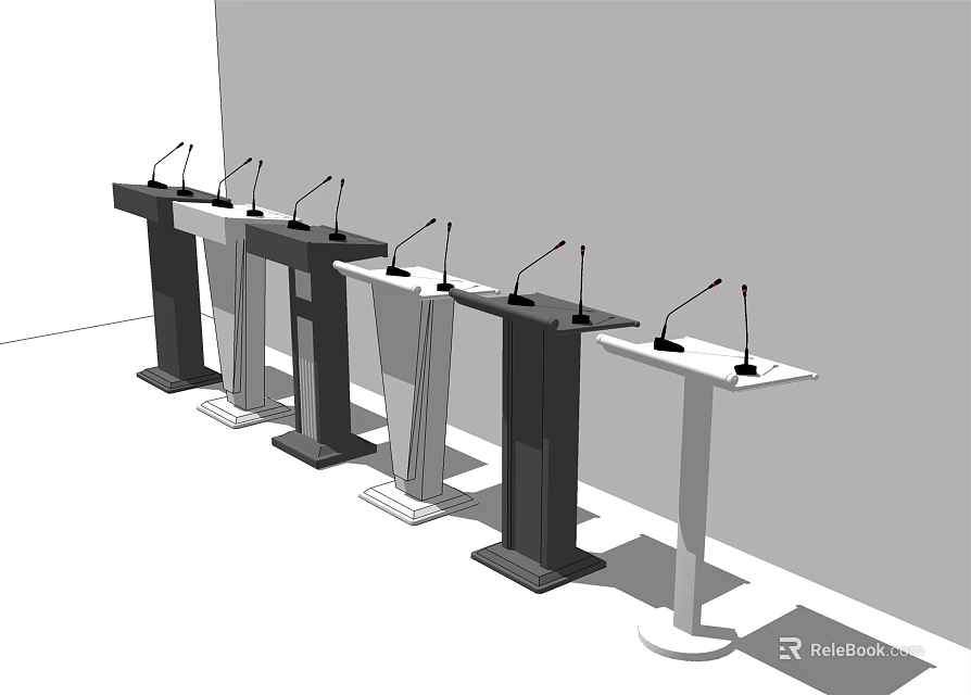 Various Functional Desks With Microphones And Different Modern Designs For Presentations 3d model