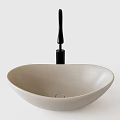 Modern Minimalist White Ceramic Above Counter Bowl Wash Basin With Black Faucet