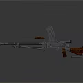 Vintage Machine Gun With Wooden Stock Metal Body And Magazine Design