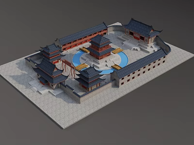 Traditional Chinese Ancient Architecture Featuring Courtyard And Sloped Eaves Design 3d model