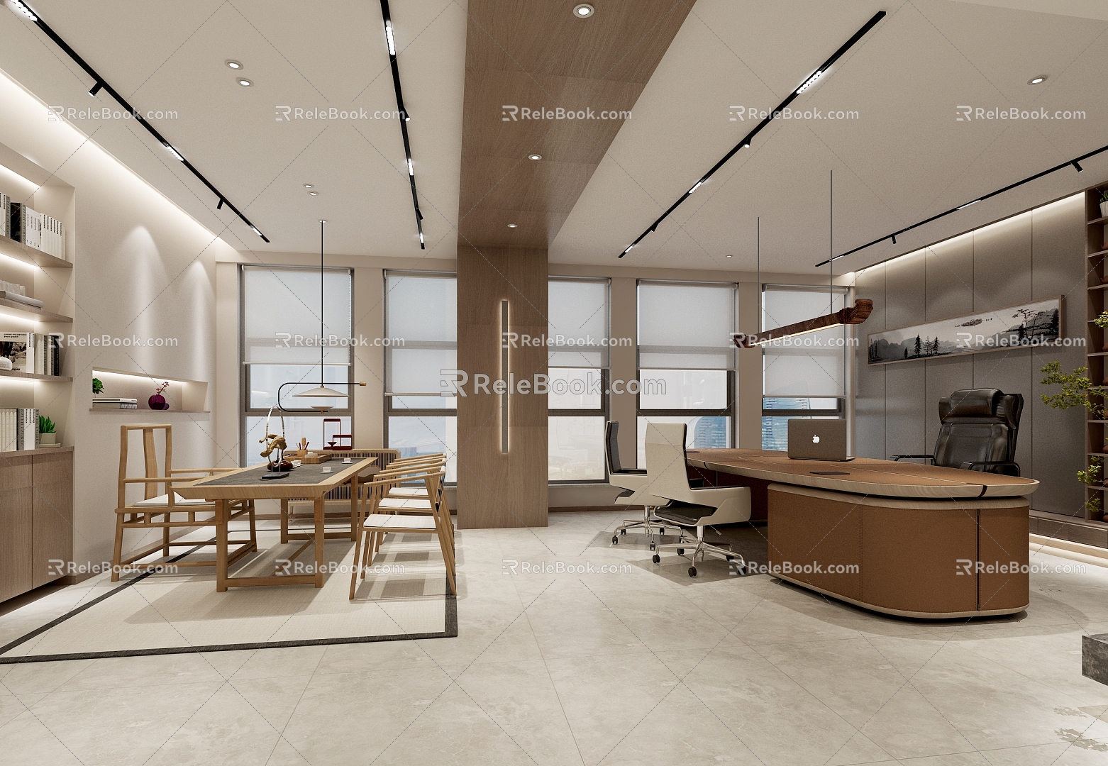 New Chinese office office teahouse integrated manager's office 3d model