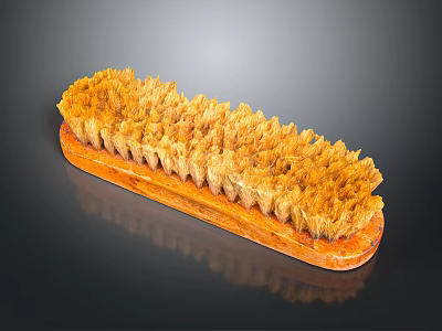 Long Wooden Handle Brush With Dense Natural Yellow Bristles For Cleaning 3d model