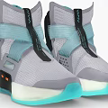 Gray And Light Blue High Top Shoes With Mesh Upper Straps And Light Blue Sole