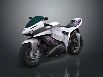Sleek White Modern Sporty Motorcycle With Black Purple Accents And Windshield 3d model