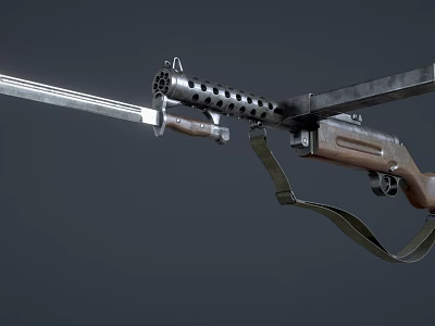 Vintage Military Rifle With Bayonet Long Barrel Wooden Grip And Metal Components 3d model