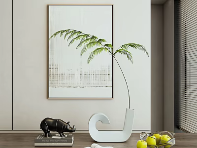 Modern Decorative Accessories Set with Rhino Figurine Vase Plant and Fruit Bowl for Living Room 3d model