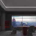 Modern Conference Room Interior With Red Table White Chairs Large Screen And City View
