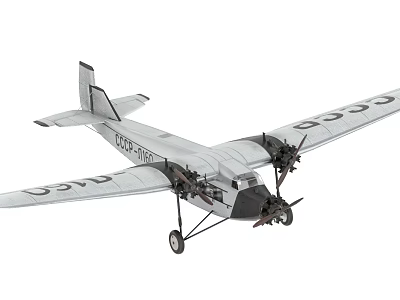 Silver Twin engine Fighter Jet Model With CCCP Markings And Propellers 3d model