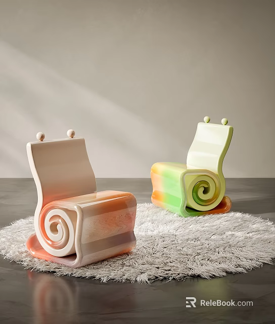 Adorable Kids Chair with Cute Ears and Pastel Gradient Colors on Soft White Rug 3d model 