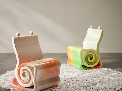 Adorable Kids Chair with Cute Ears and Pastel Gradient Colors on Soft White Rug 3d model